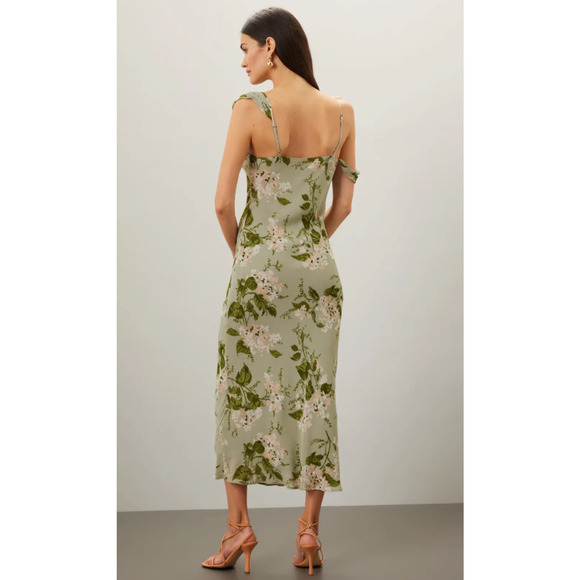 Reformation Green Floral Chiffon Reya Dress - Picture 4 of 11